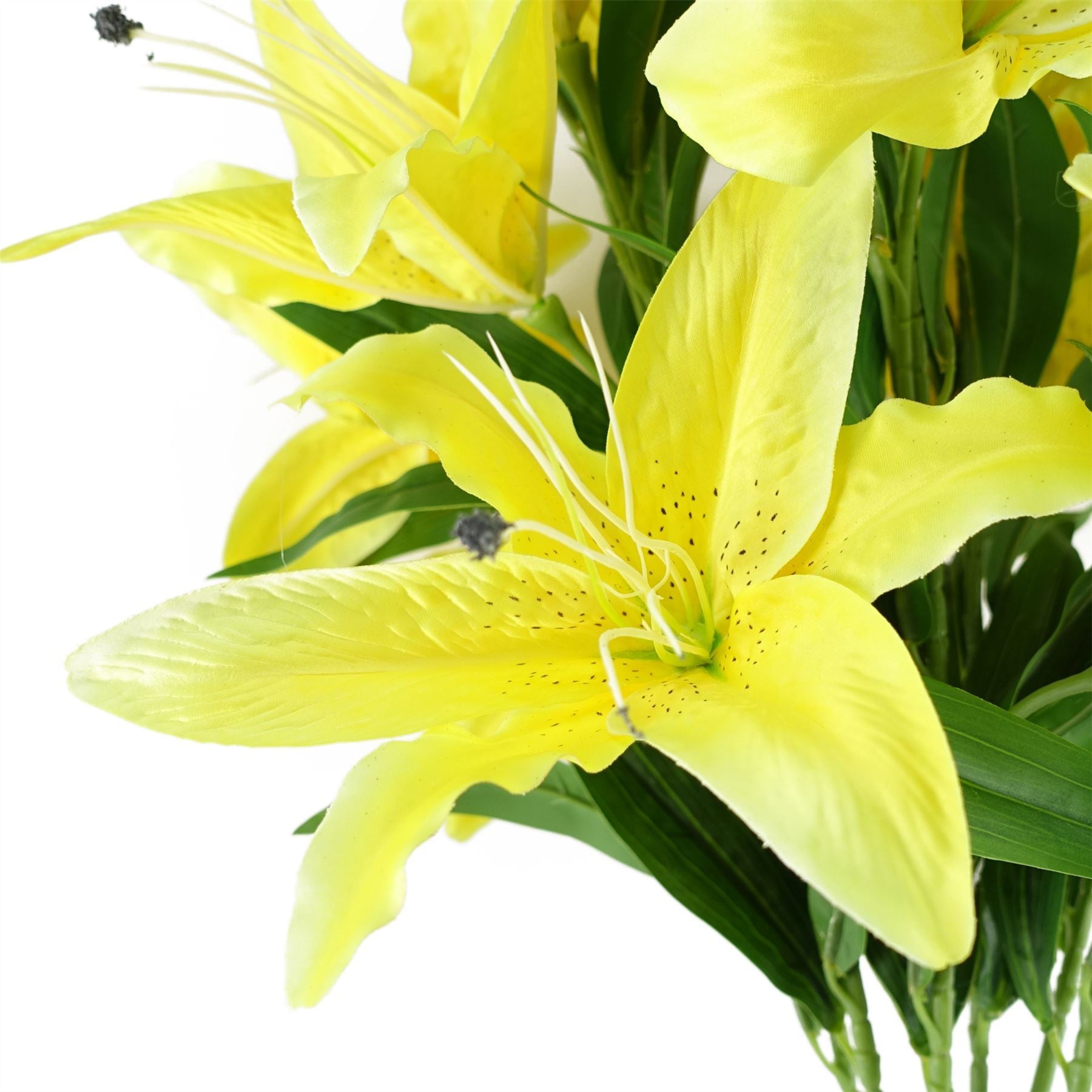 Artificial Pack of 6 x 100cm Large Yellow Lily Stem - 18 Flowers - Premium Quality