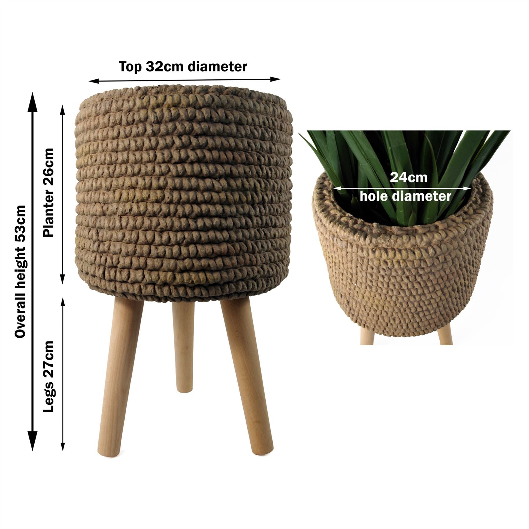 Seagrass Style Composite Planter with Stand
