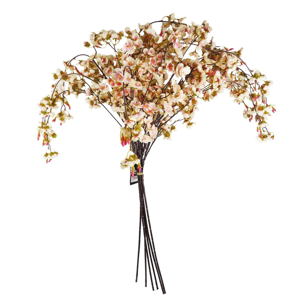 Pack of 6 x 110cm Natural Pink Trailing Cherry Blossom Stem Artificial - Premium Quality