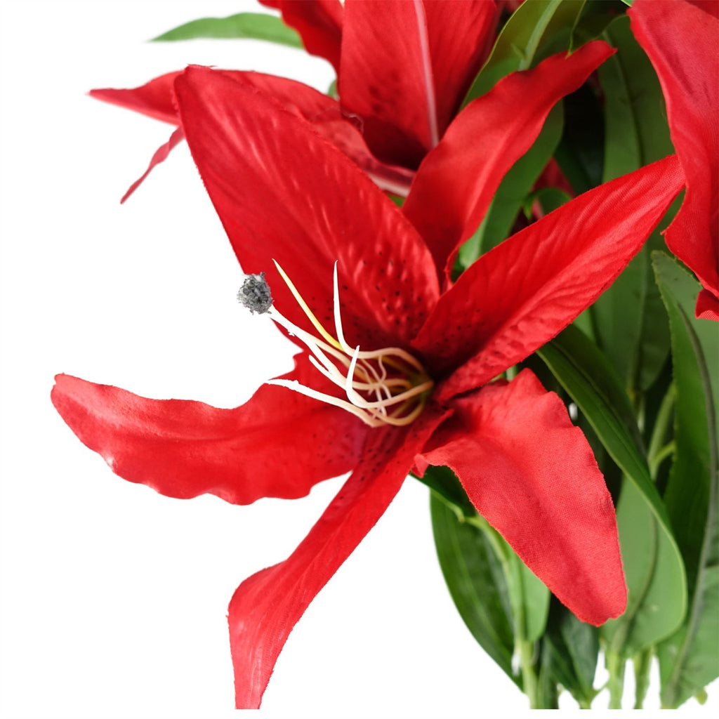 Artificial Pack of 6 x 100cm Large Red Lily Stem - 18 Flowers - Premium Quality