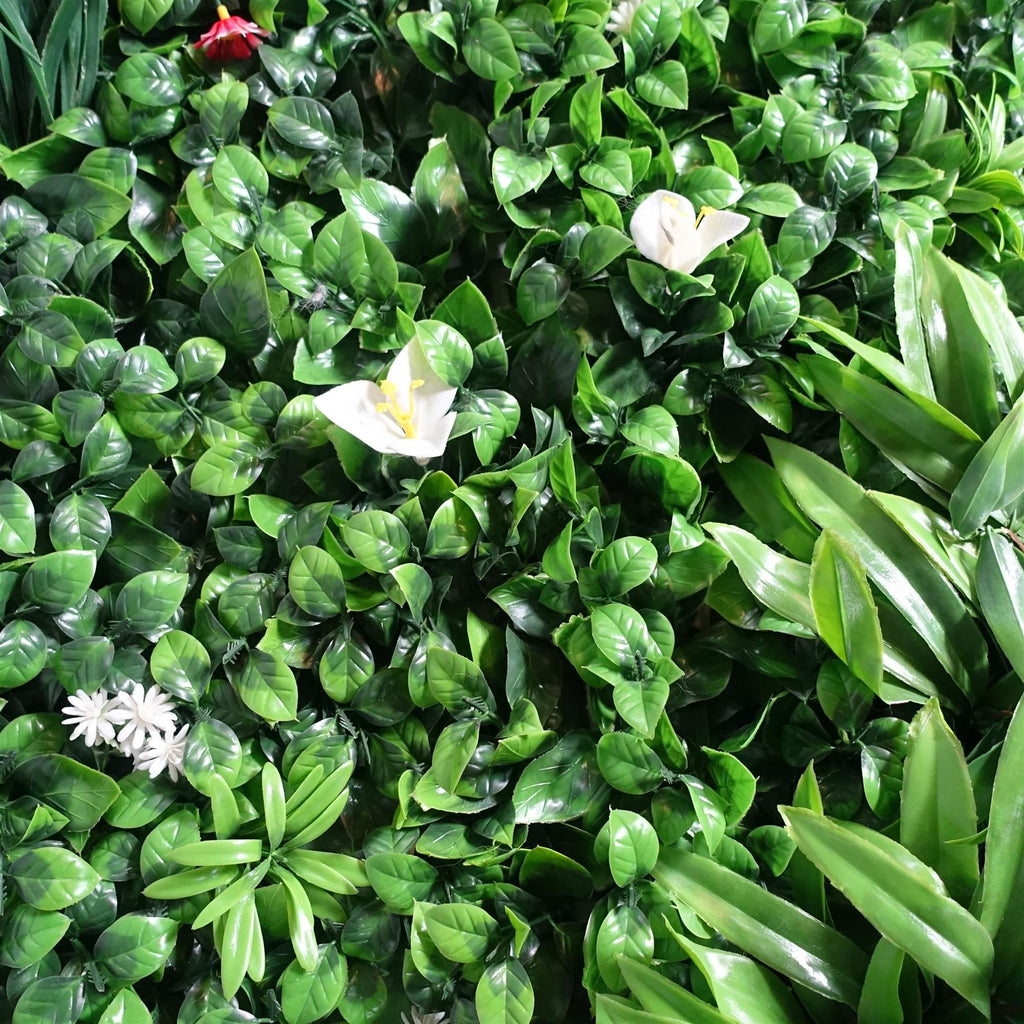 100cm Artificial Mixed Foliage Green Wall Panel with Floral Detail Faux Living Wall - Premium Quality