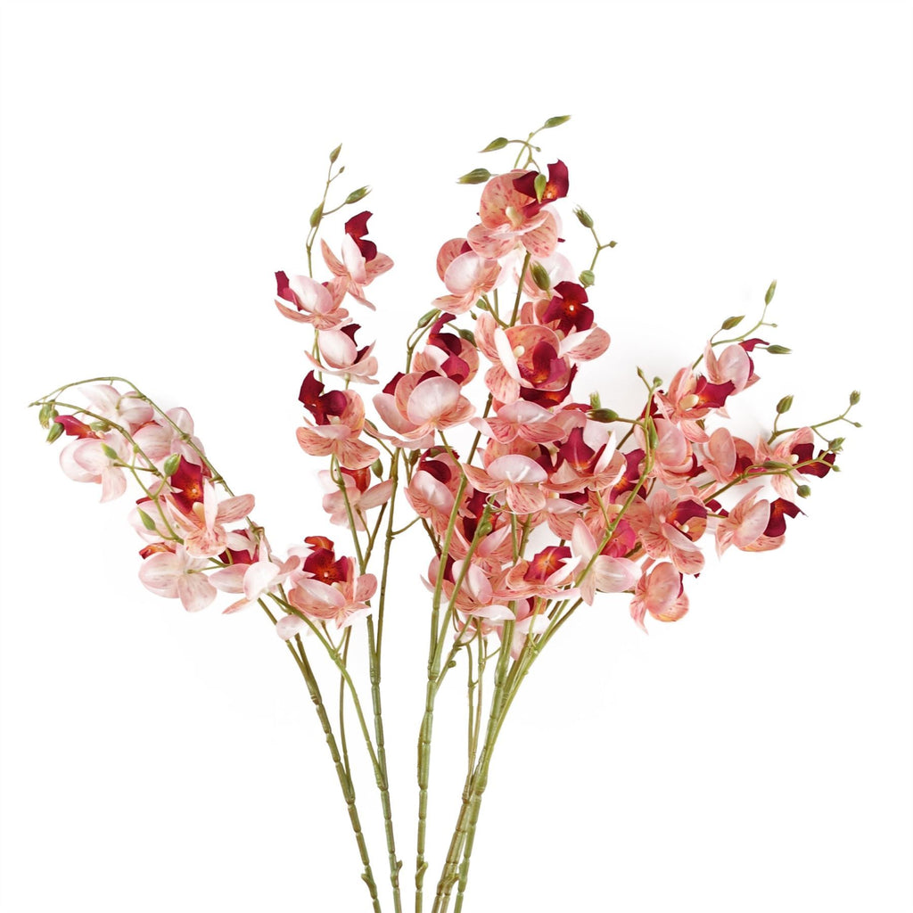 Pack of 6 x 80cm Pink Artificial Mini Orchid Stem - Premium Quality