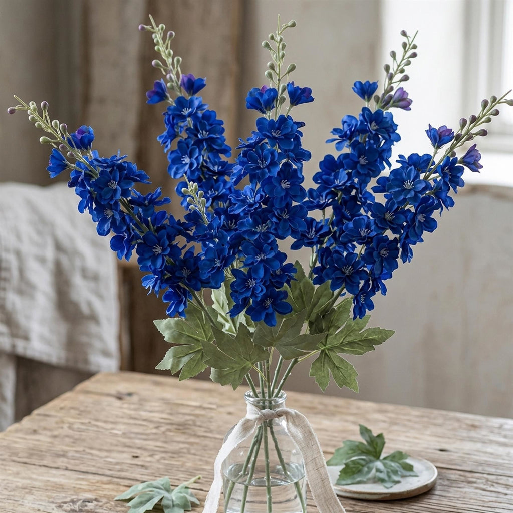 Faux Larkspur Flower Spikes, 85cm Tall Stems - Set of 6