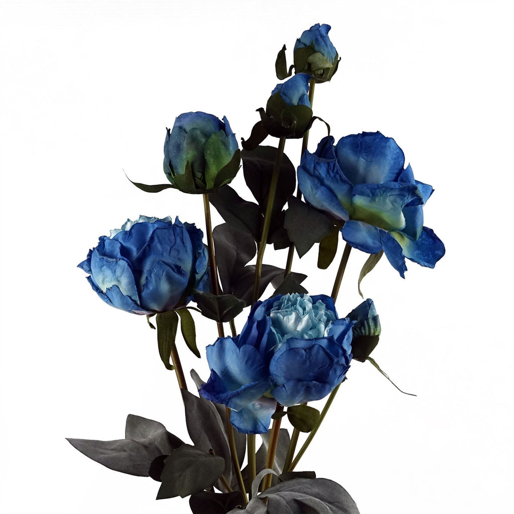 6 x 55cm Blue Peony Artificial Flower Stems - 24 flowers 18 buds - Premium Quality