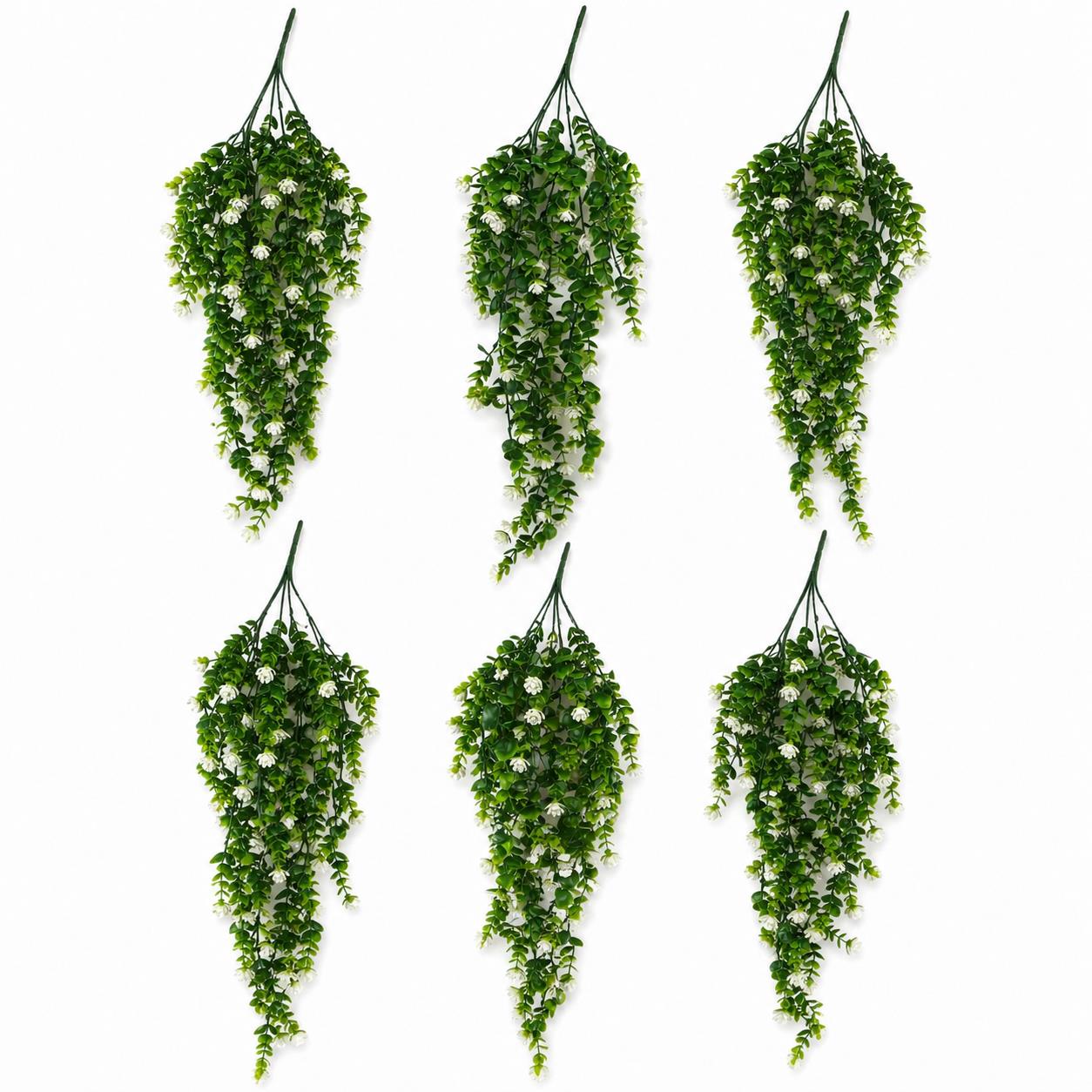 70cm Artificial Trailing Green & White Flowering Hanging Plant Faux Foliage - Premium Quality