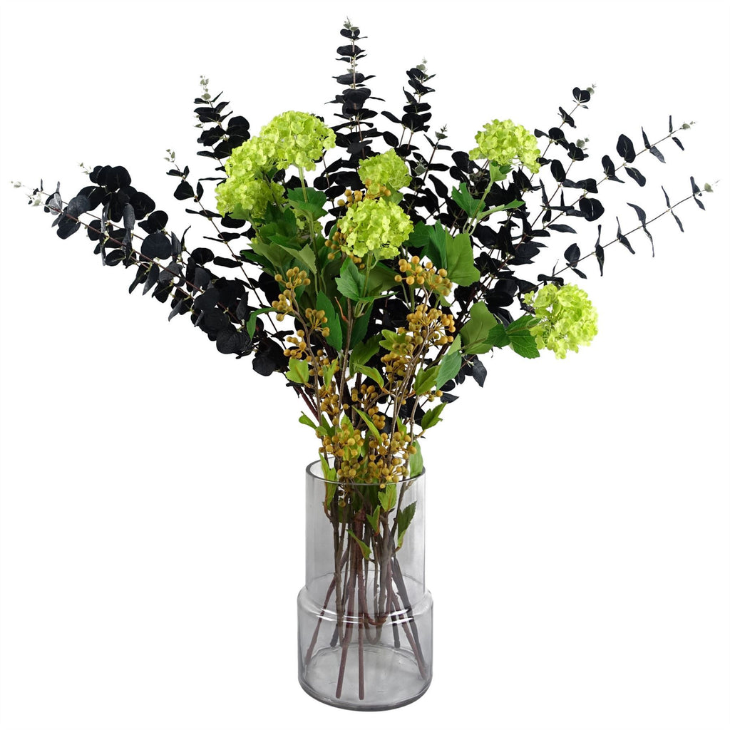 80cm Artificial Black Eucalyptus and Viburnum Arrangement Glass Vase - Premium Quality