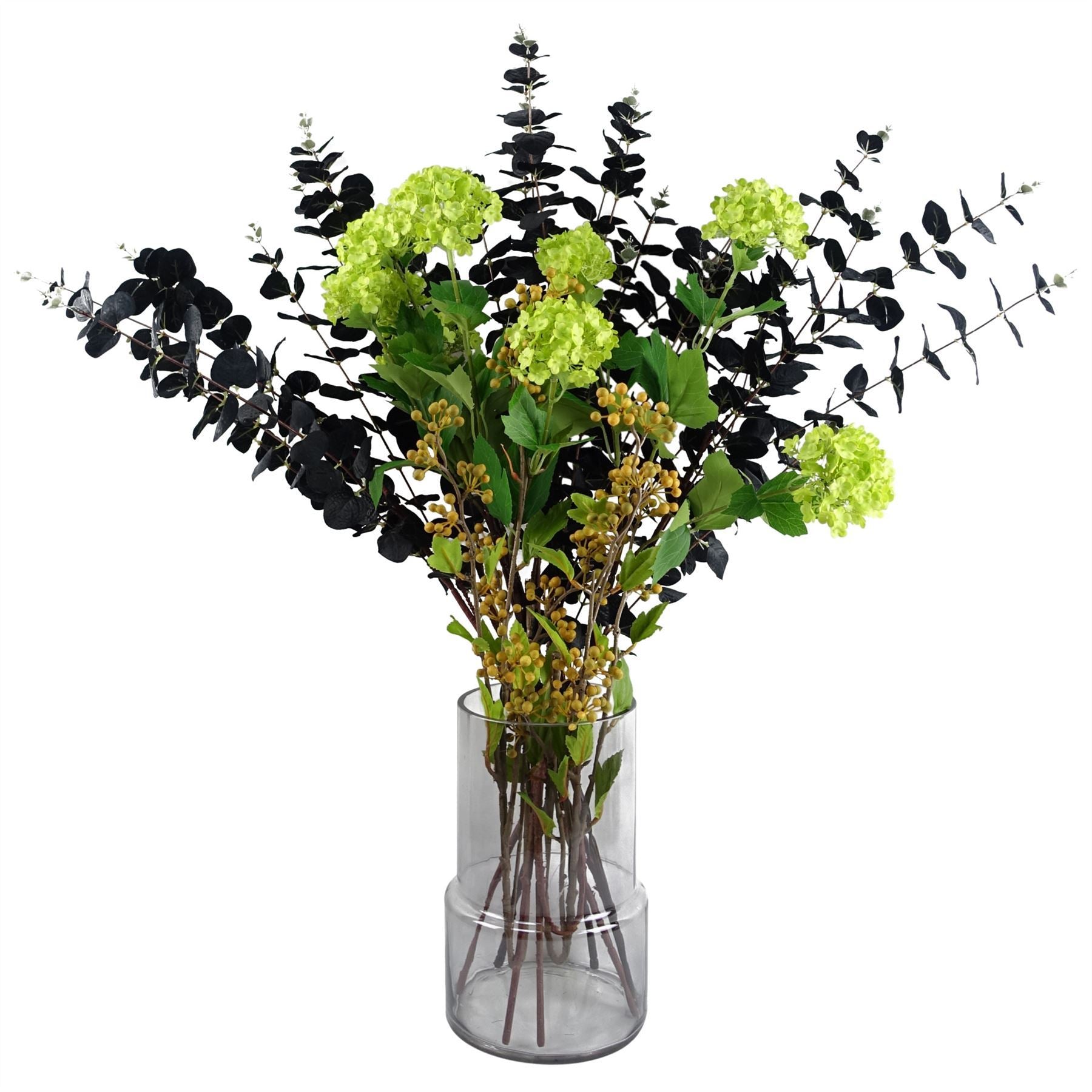 80cm Artificial Black Eucalyptus and Viburnum Arrangement Glass Vase - Premium Quality