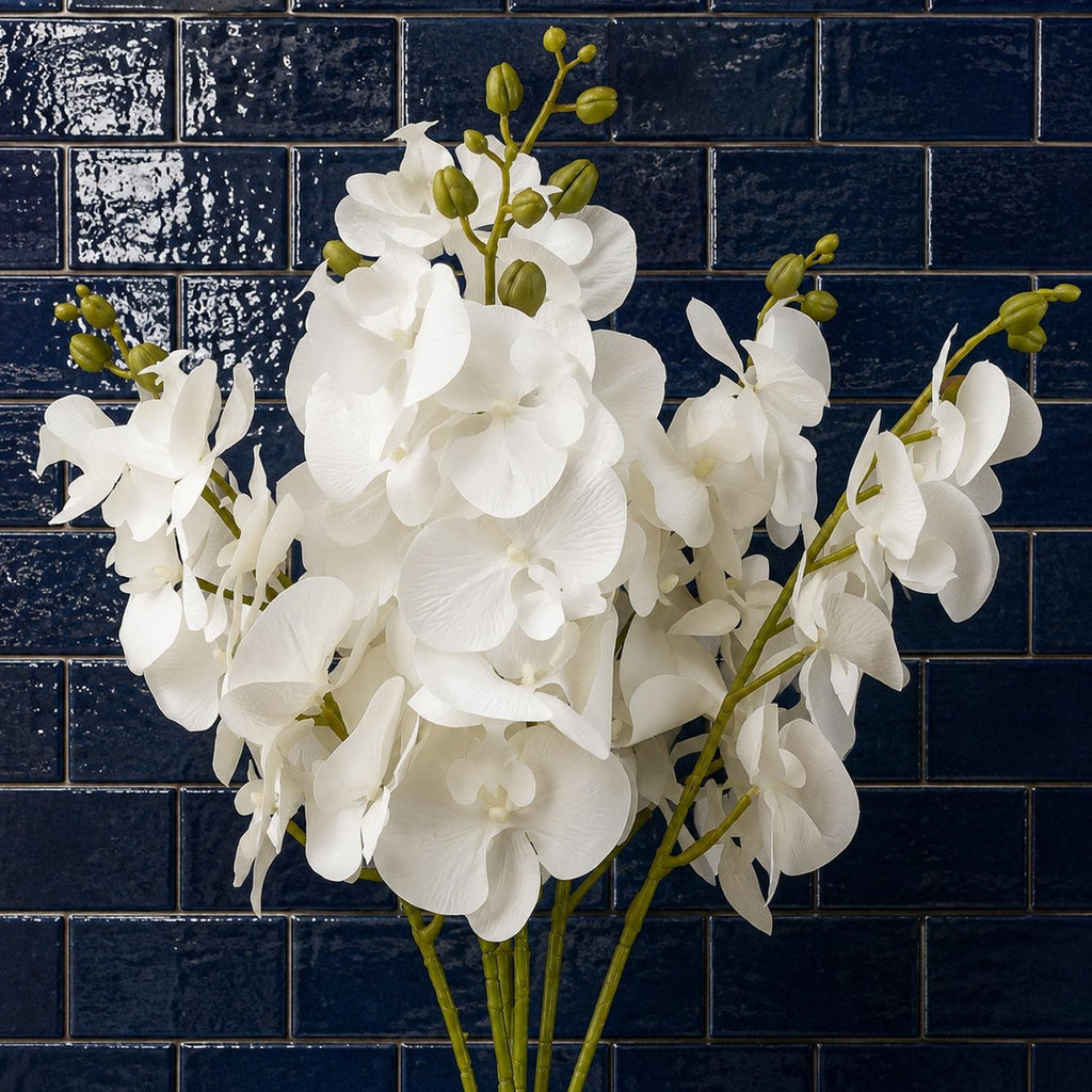 Pack of 6 x 100cm Artificial Phalaenopsis Orchid White Stem - Premium Quality