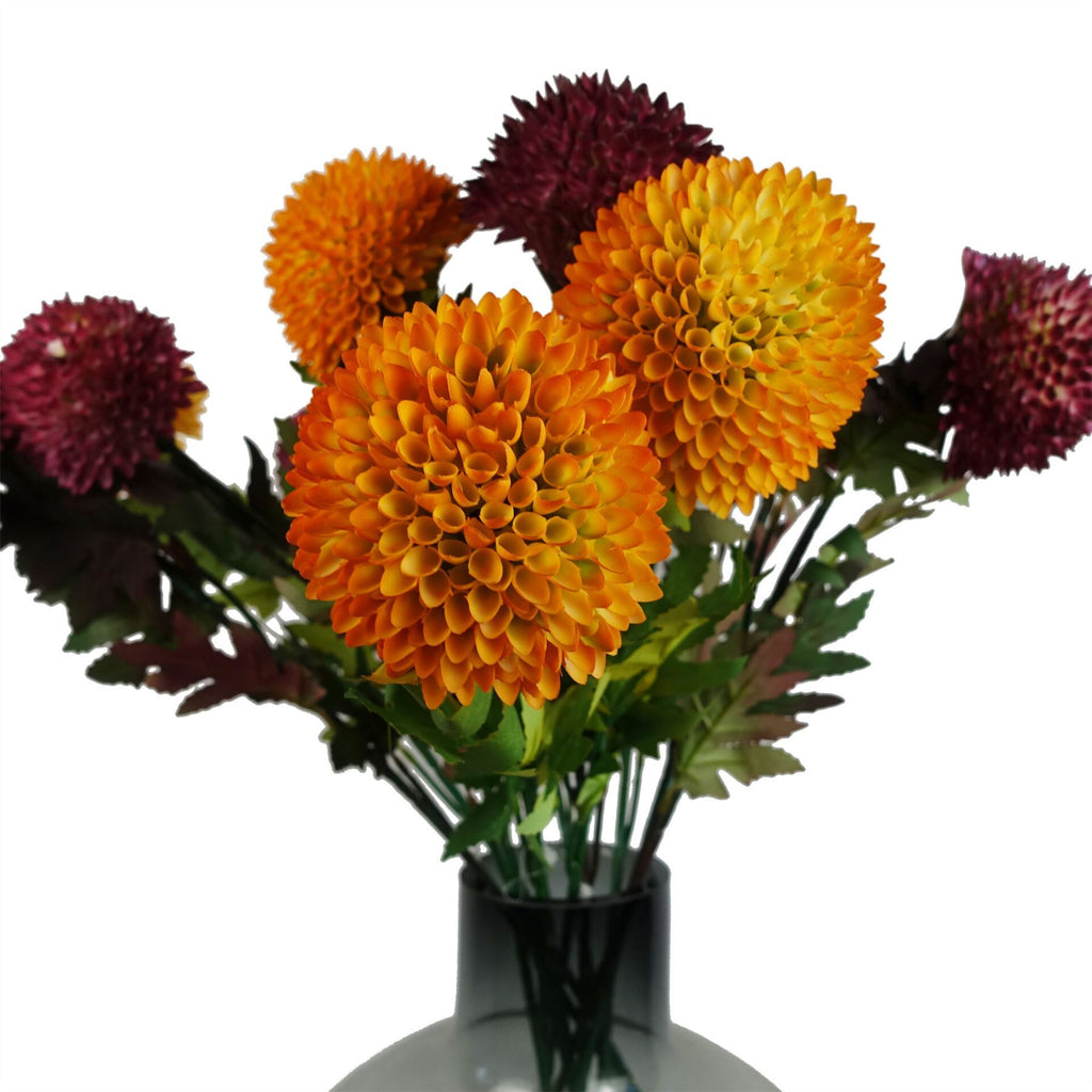Pack of 6 x 70cm Large Ball Dahlia Artificial Flower Stem Pink - Premium Quality