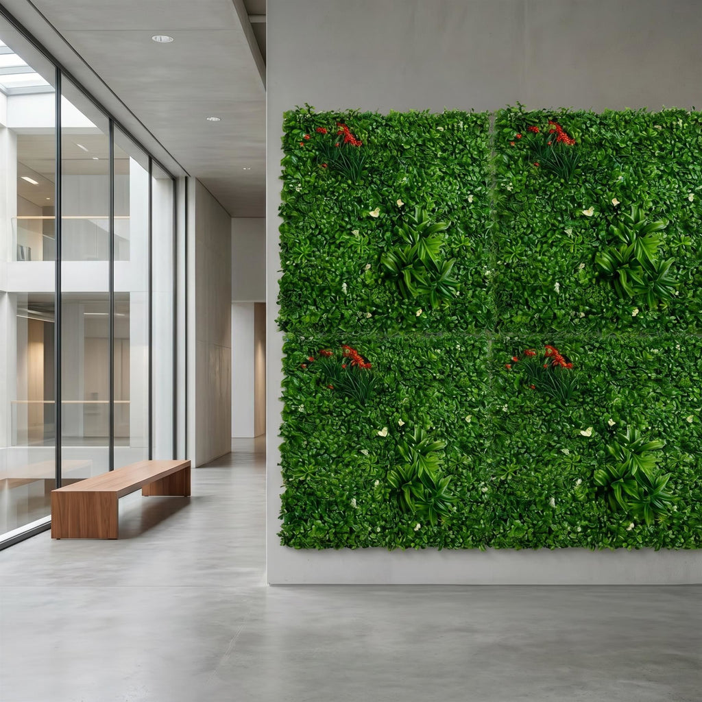 100cm Artificial Mixed Foliage Green Wall Panel with Floral Detail Faux Living Wall - Premium Quality
