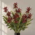 Burgundy Faux Lily Wildflower Bunches, 50cm Mixed Bouquets - Set of 6
