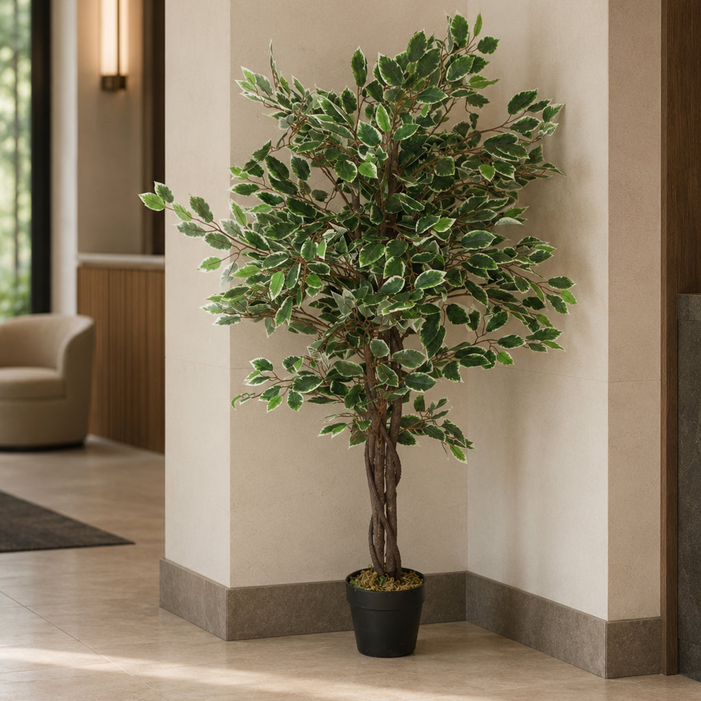 130cm LARGE Realistic White Edge Ficus Artificial Plant Tree