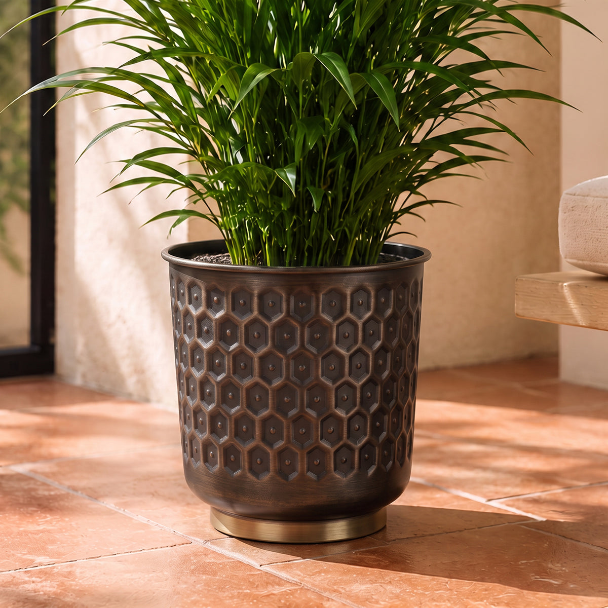 20cm Gold Honeycomb Metal Planter by Botanik - Premium Quality