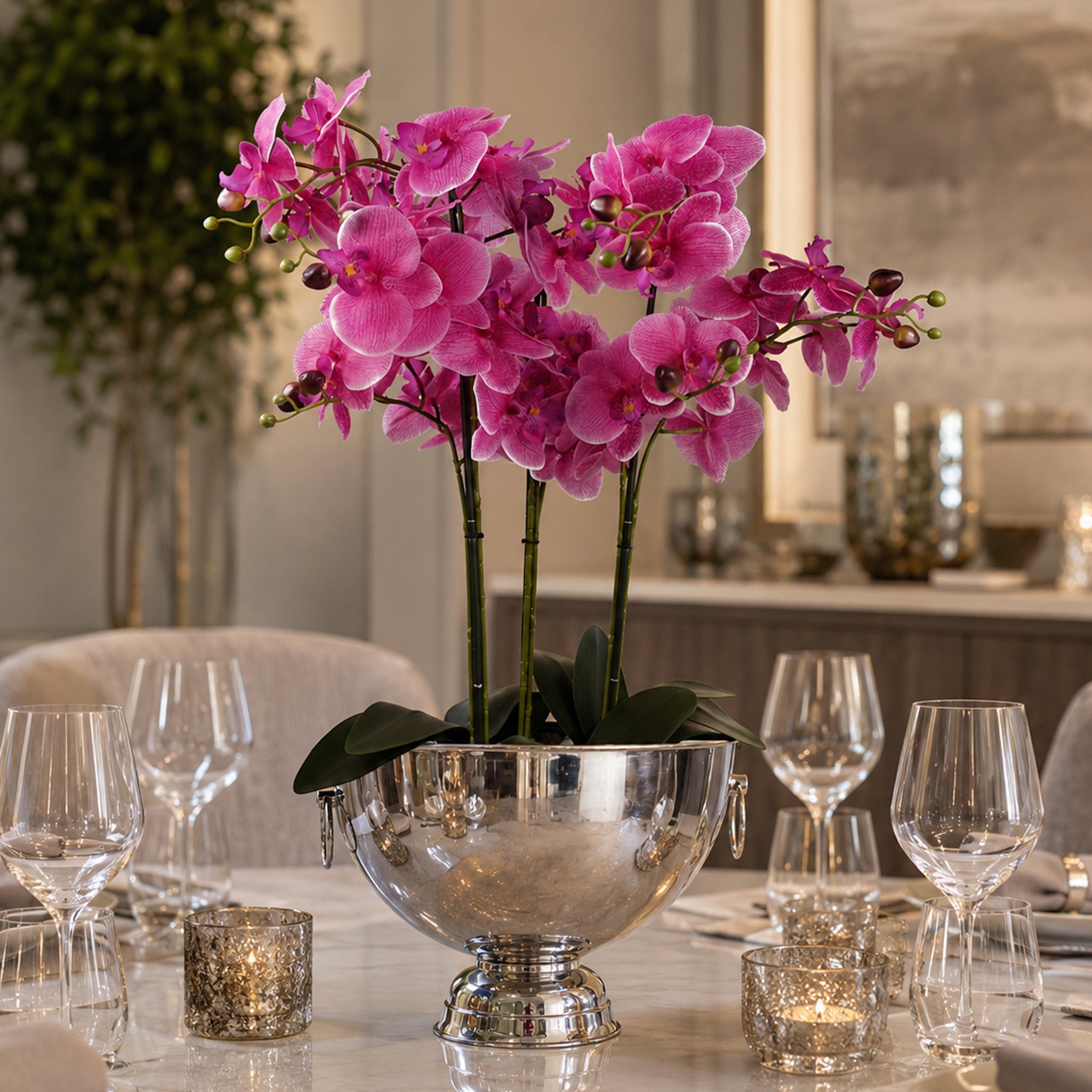 29cm XL Silver Champagne Bowl Metal Planter - Premium Quality