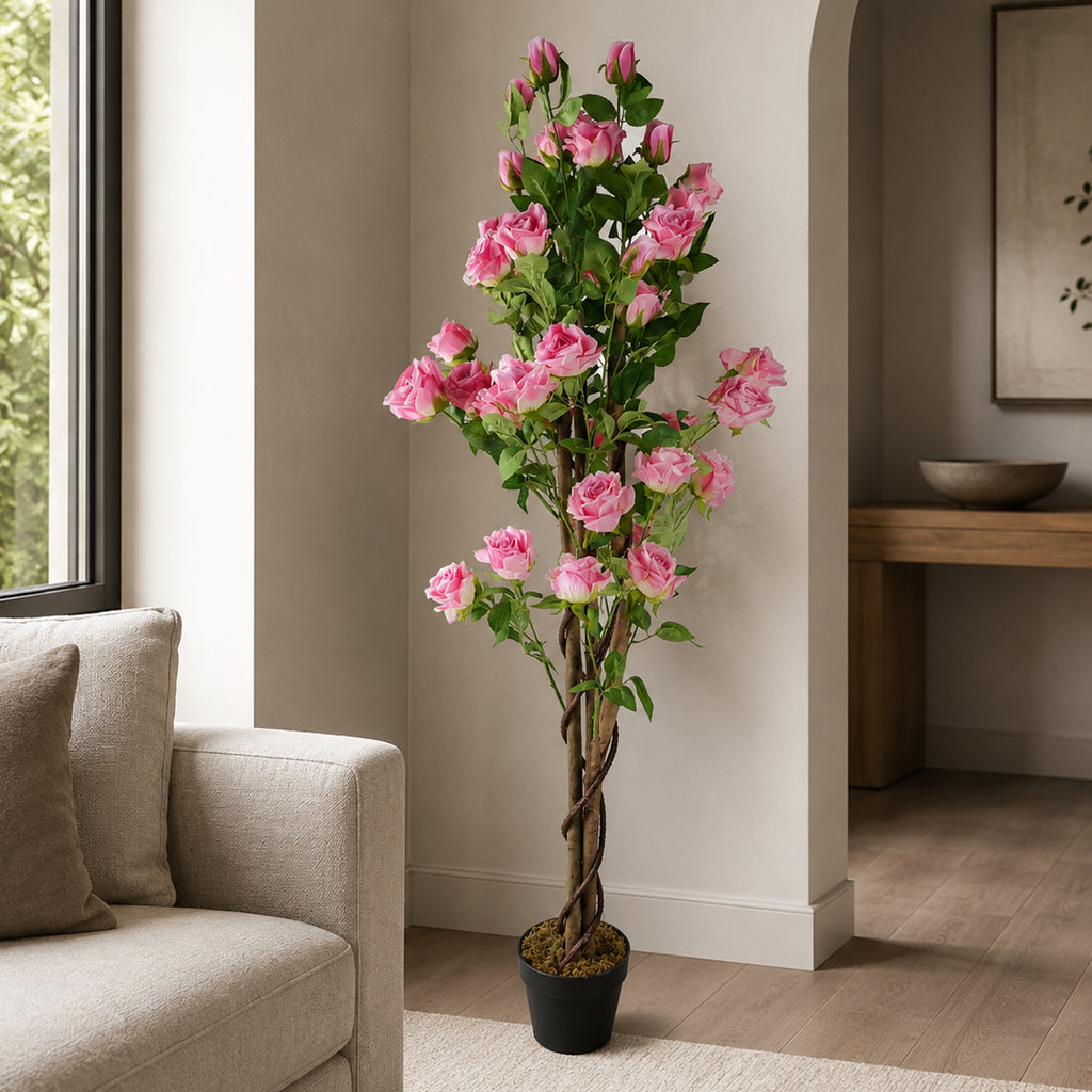 150cm Artificial Pink Rose Tree - Premium Quality