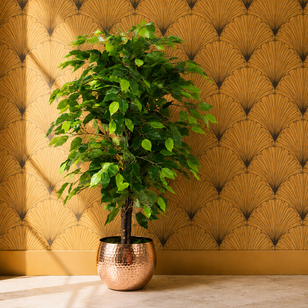 90cm Artificial Ficus Tree / Plant -Copper Metal Planter - Premium Quality