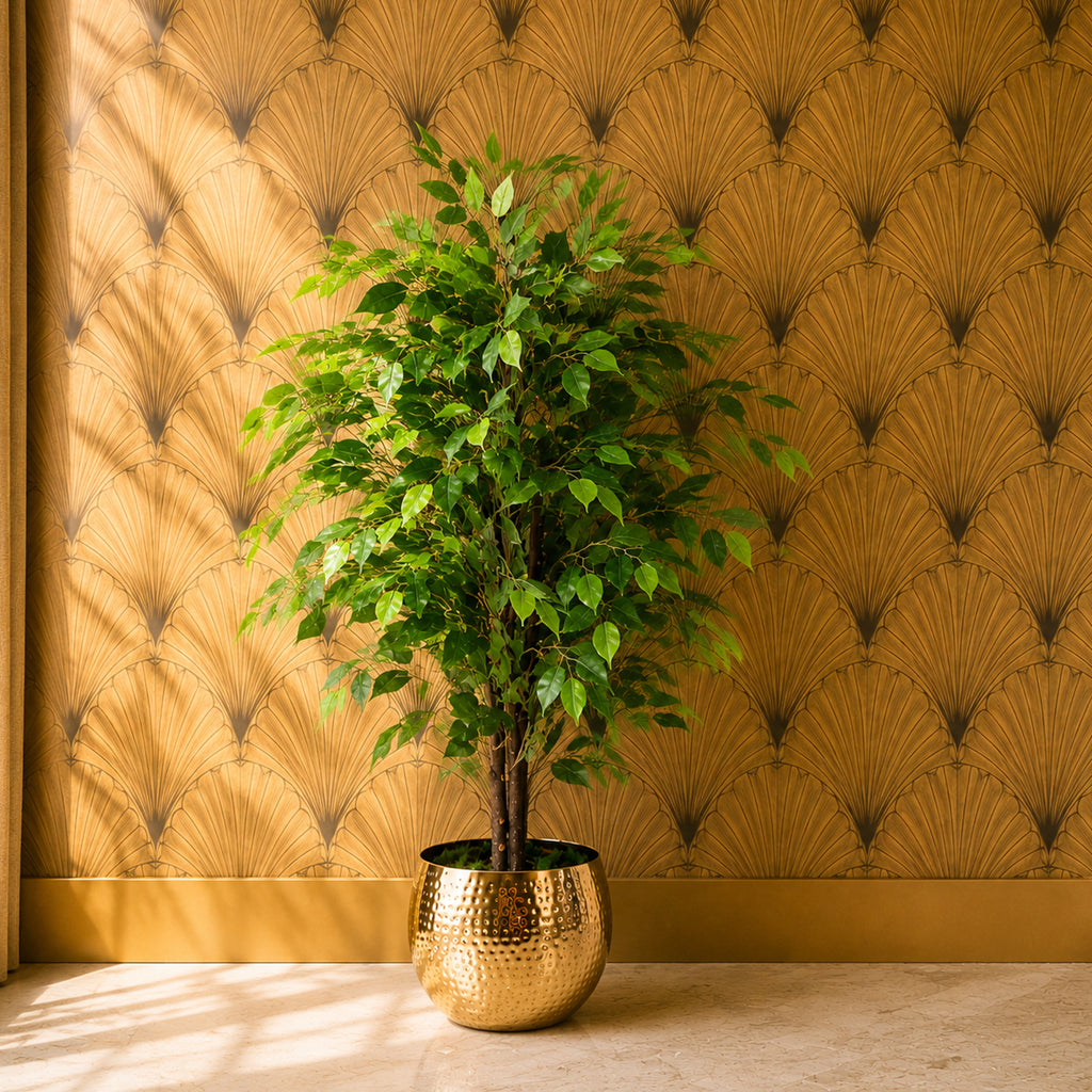 90cm Artificial Ficus Tree / Plant - Gold Metal Planter - Premium Quality