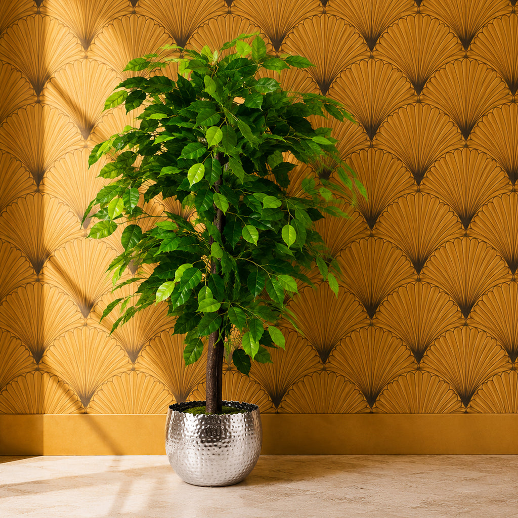90cm Artificial Ficus Tree / Plant - Silver Metal Planter - Premium Quality