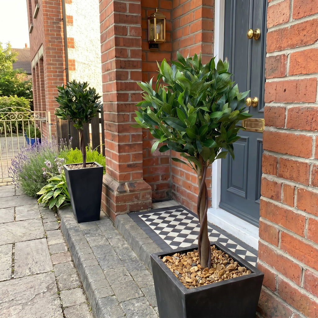 Pair of 120cm (4ft) Twist Natural Artificial Topiary Bay Laurel Ball Trees
