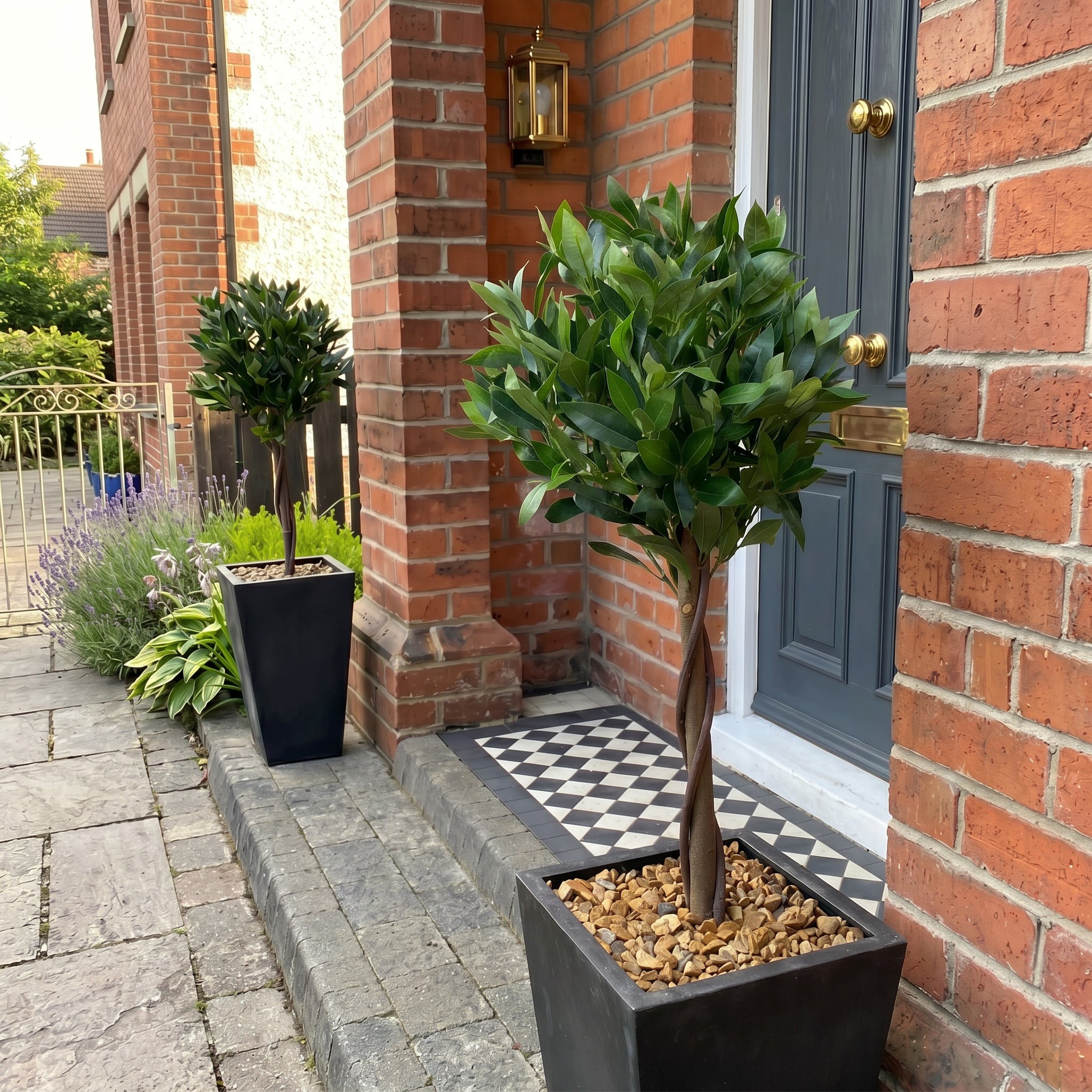 Pair of 120cm (4ft) Twist Natural Artificial Topiary Bay Laurel Ball Trees