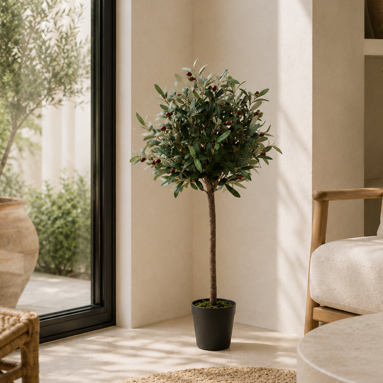 90cm Leaf Design UK Realistic Artificial Olive Tree in Black Plastic Pot