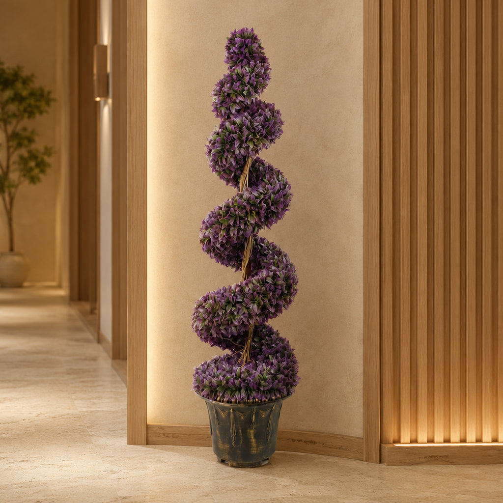120cm Artificial Purple Large Botanik Spiral with Decorative Planter - Premium Quality