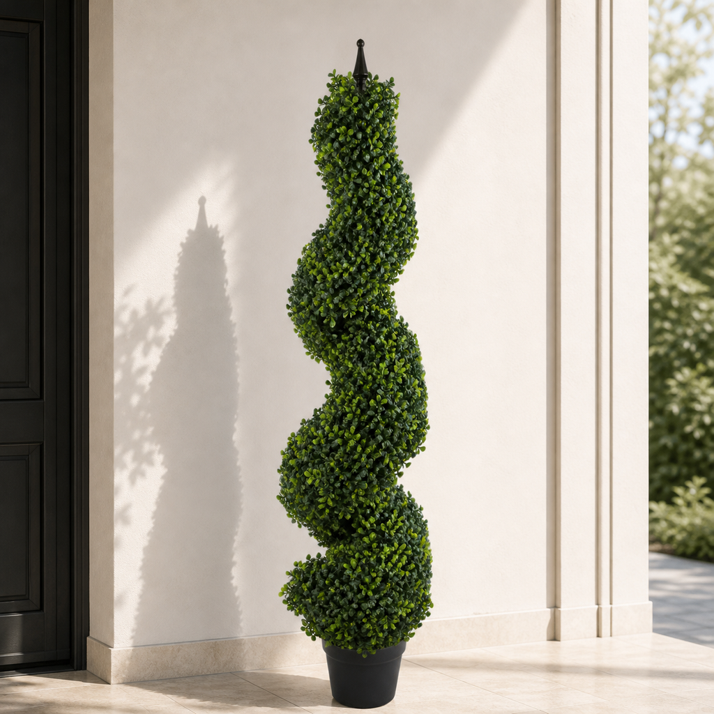 120cm (4ft) Tall Artificial Boxwood Tower Tree Topiary Spiral Metal Top (image 11 of 11)