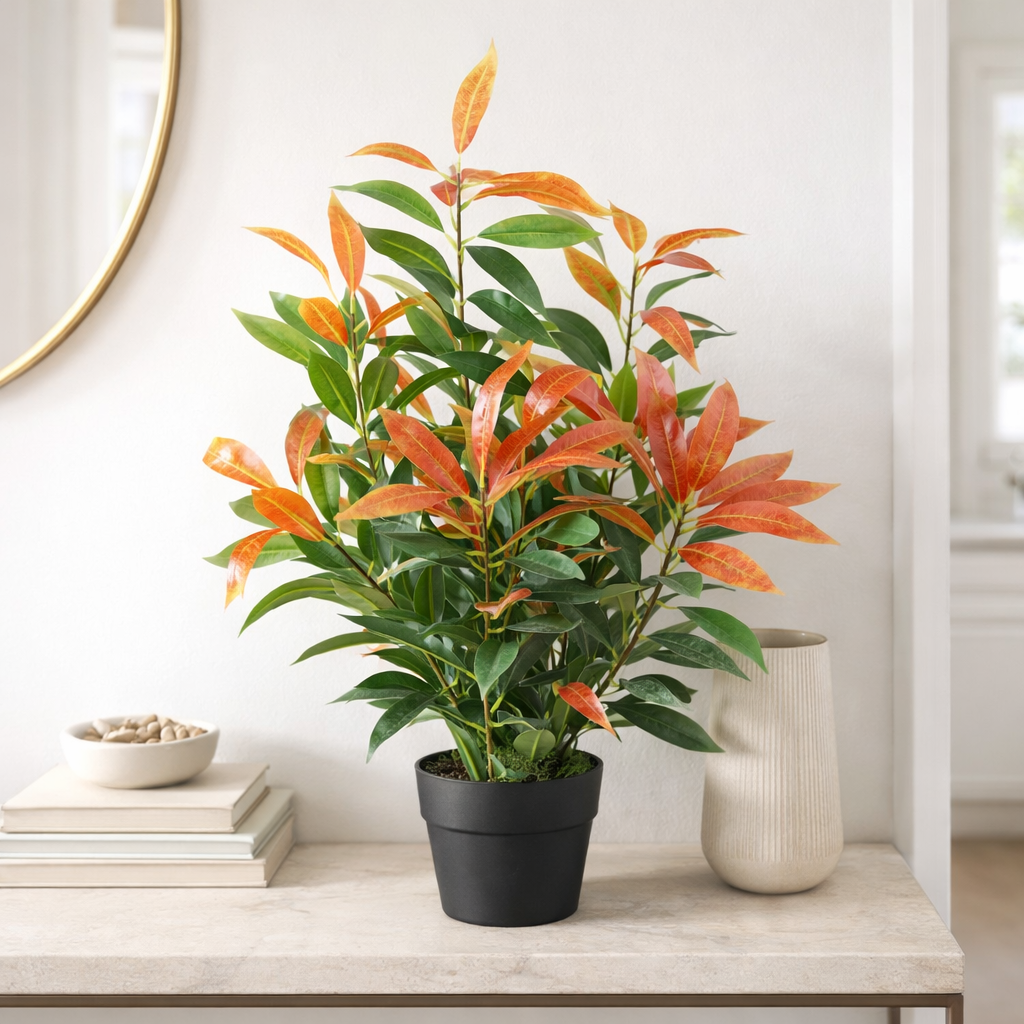 80cm Artificial Red and Green Ficus Plant