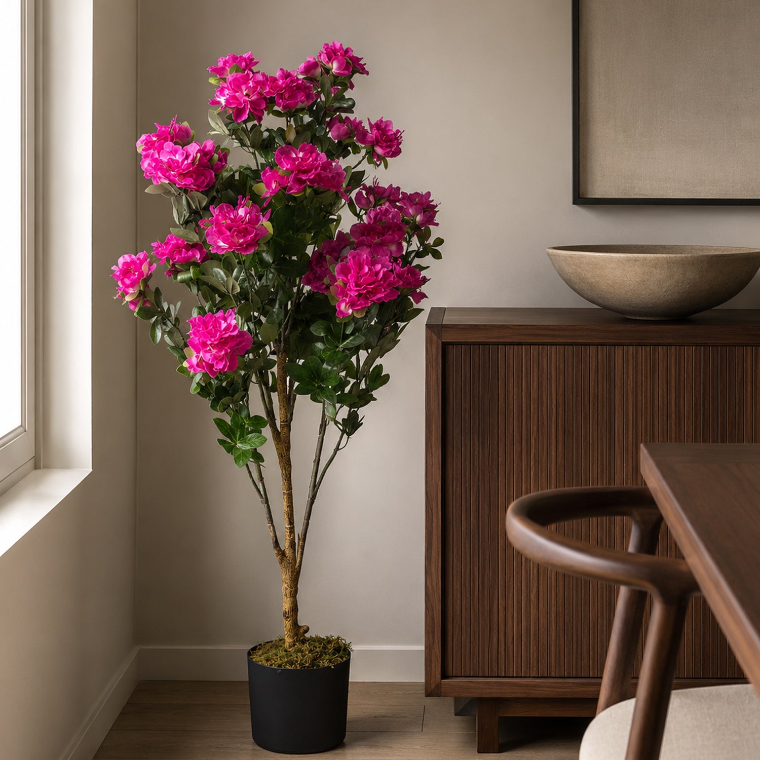 100cm Premium Artificial Azalea Pink Flowers Potted Plant (image 15 of 15)