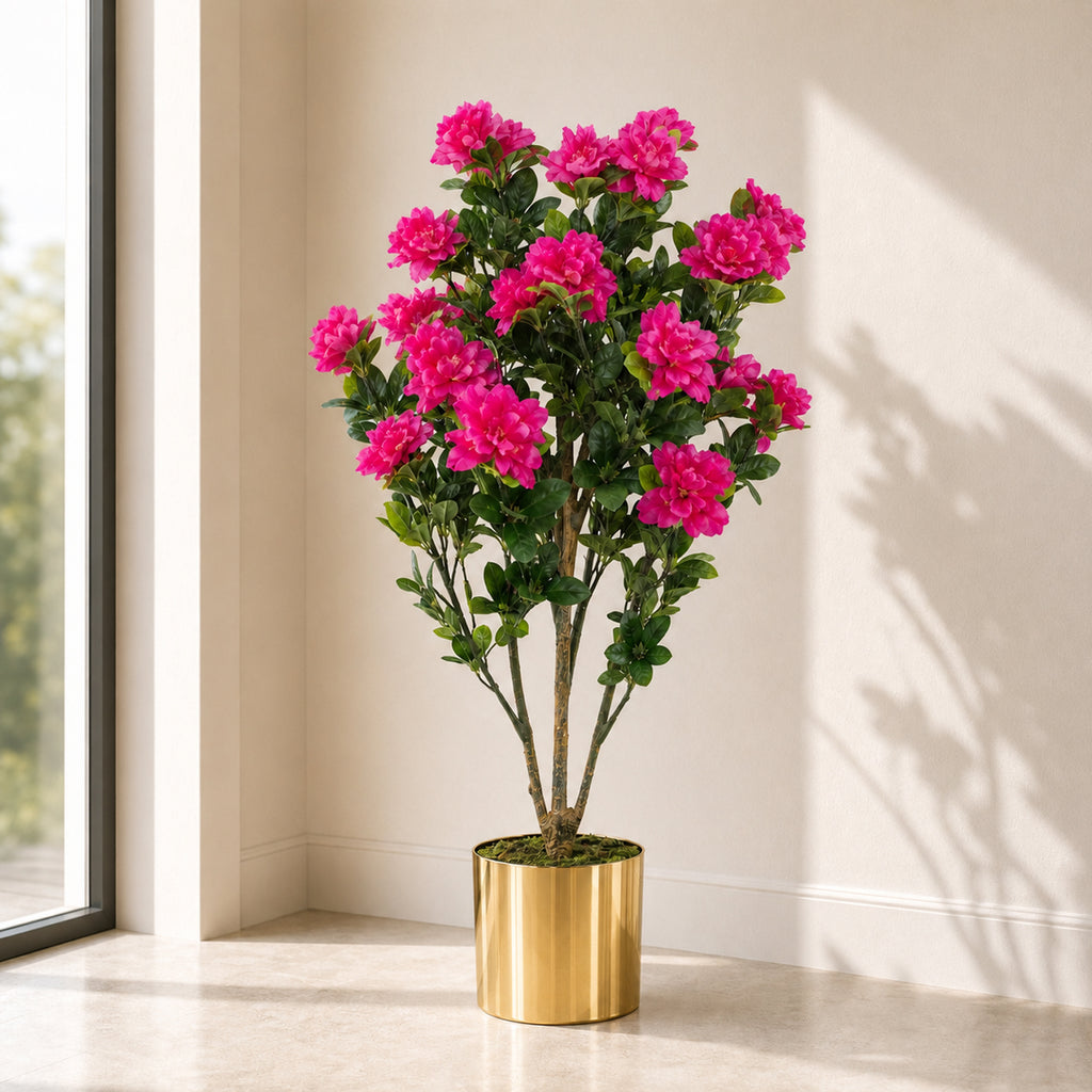100cm Premium Artificial Azalea Pink Flowers Potted Plant (image 12 of 15)