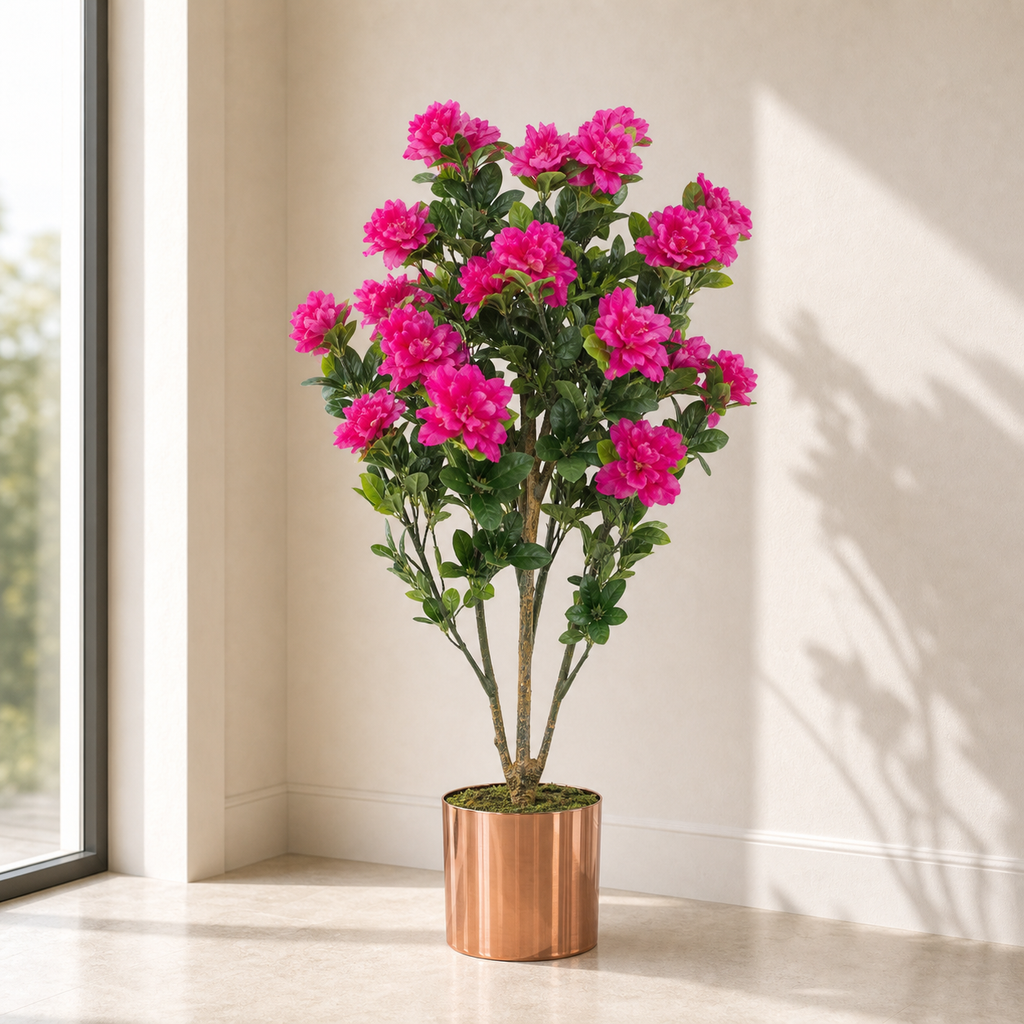 100cm Premium Artificial Azalea Pink Flowers Potted Plant (image 13 of 15)