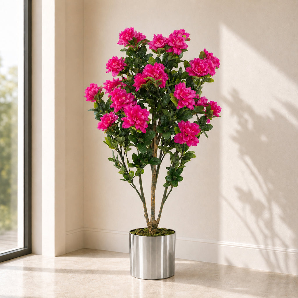 100cm Premium Artificial Azalea Pink Flowers Potted Plant (image 14 of 15)