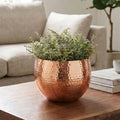 Large Metal Planter 22 x 18cm Hammered Copper Colour Straight Edge
