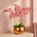 Large Artificial Orchids Display with XL Metal Bowl Planter 70x70cm - Premium Quality