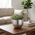 Large Metal Planter 22 x 17cm Hammered Silver Colour Curvy Edge