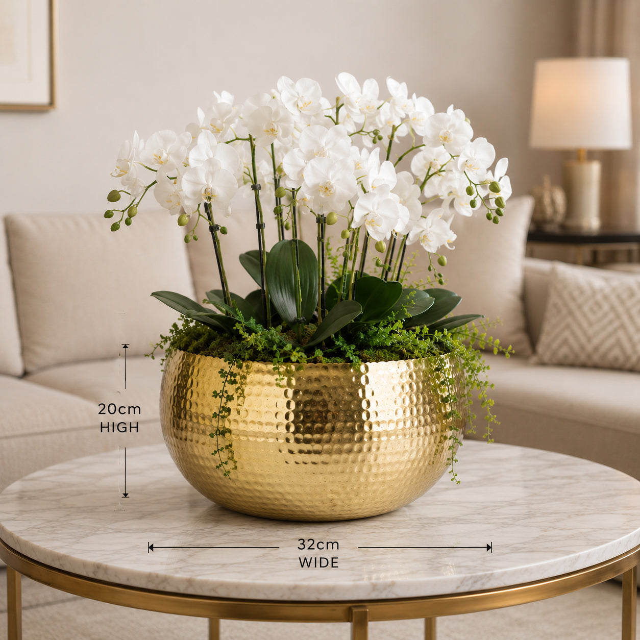 XL Metal Bowl Planter 32 x 20cm Hammered Gold Colour Curvy Edge