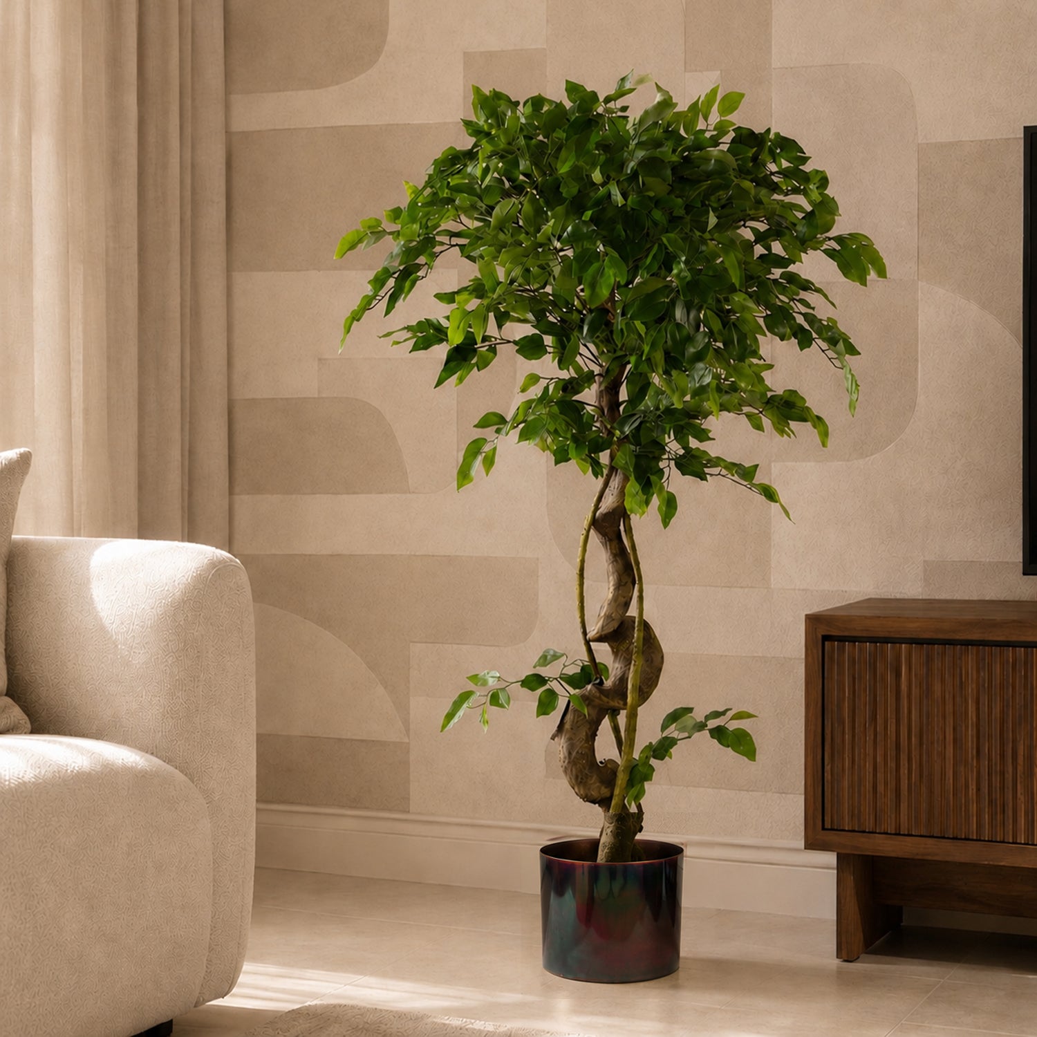 120cm Twisted Trunk Artificial Japanese Fruticosa Style Ficus Tree