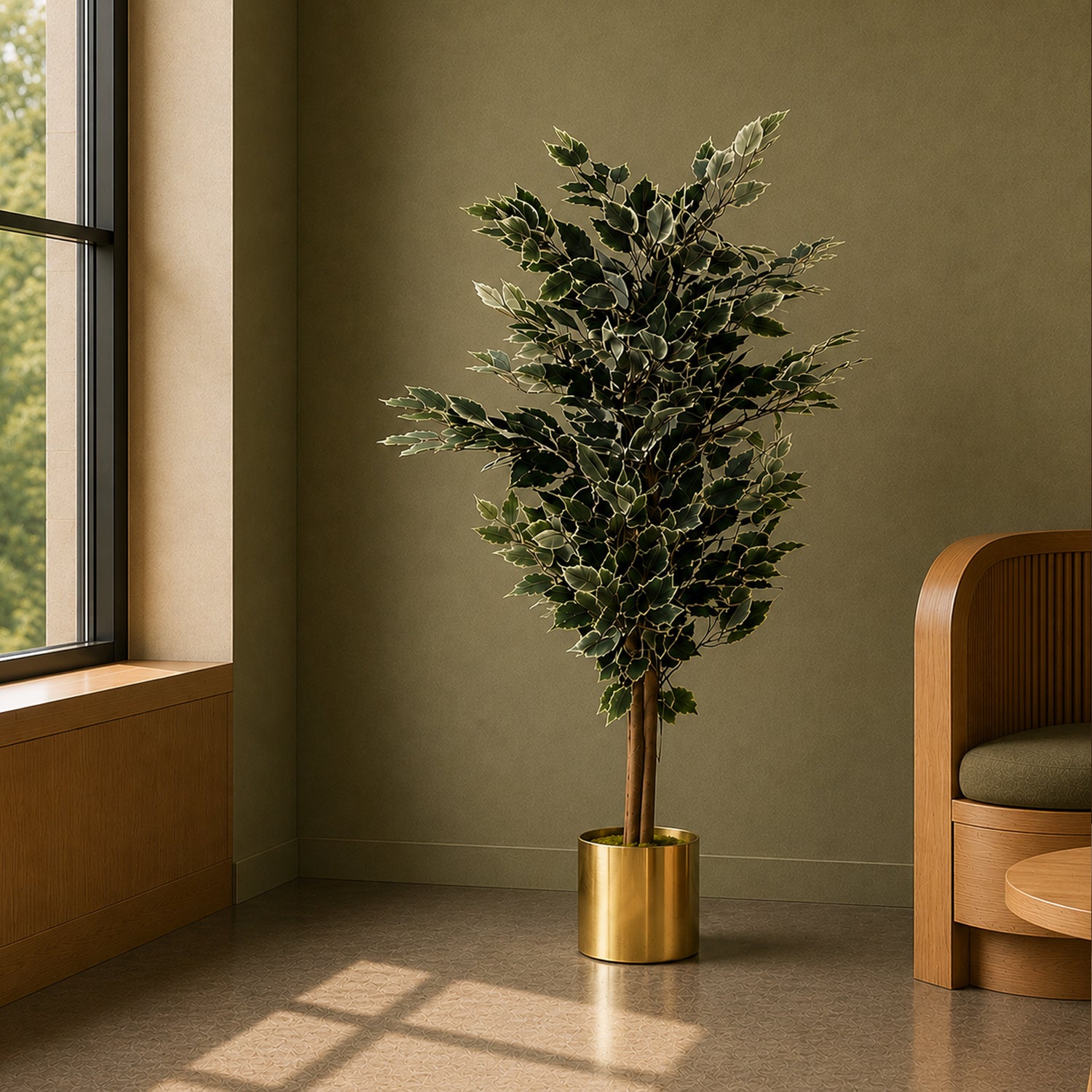 130cm Artificial Tall Variegated White and Green Bushy Ficus Tree