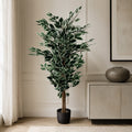 130cm Artificial Tall Variegated White and Green Bushy Ficus Tree