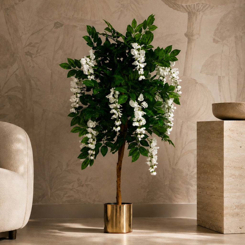 130cm Luxury Artificial Wisteria Tree White Flowers Premium Range