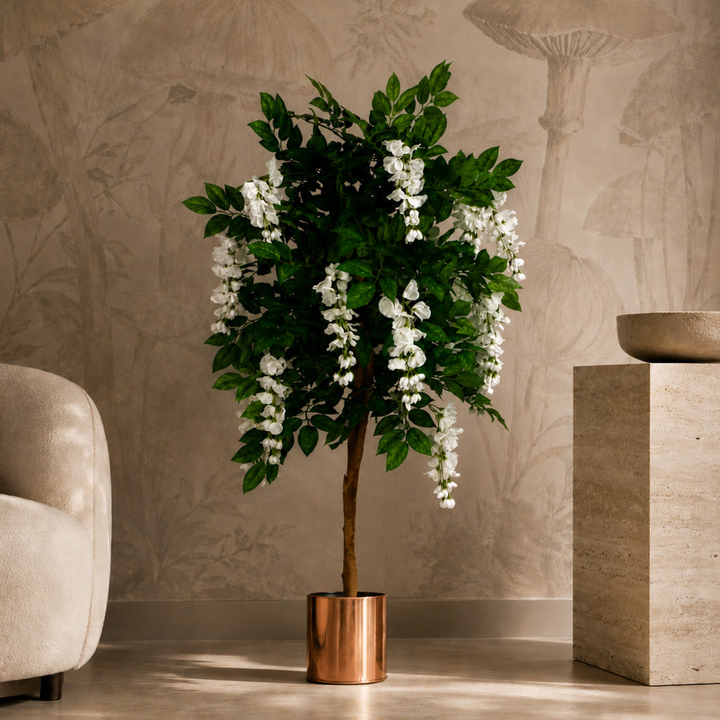 130cm Luxury Artificial Wisteria Tree White Flowers Premium Range