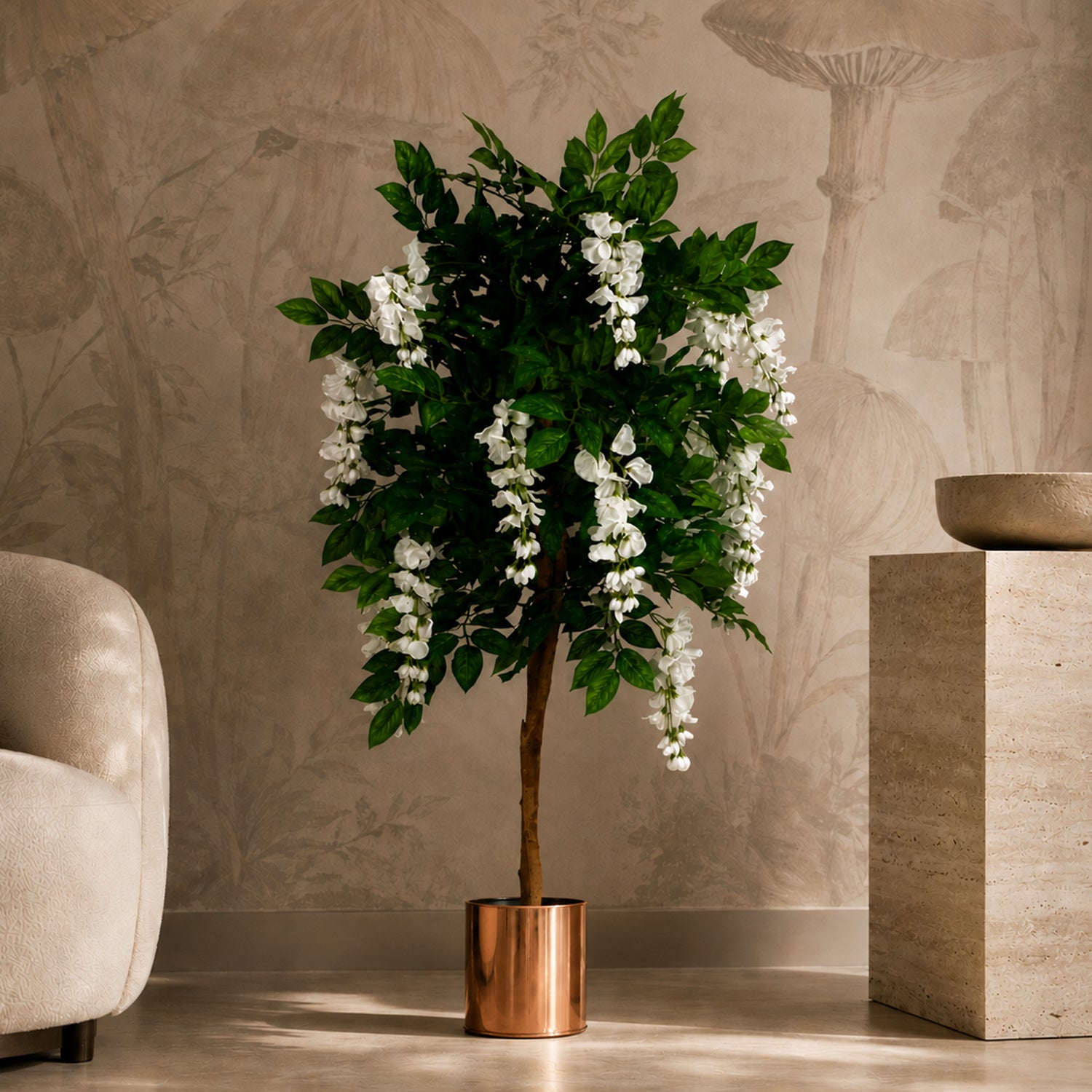 130cm Luxury Artificial Wisteria Tree White Flowers Premium Range