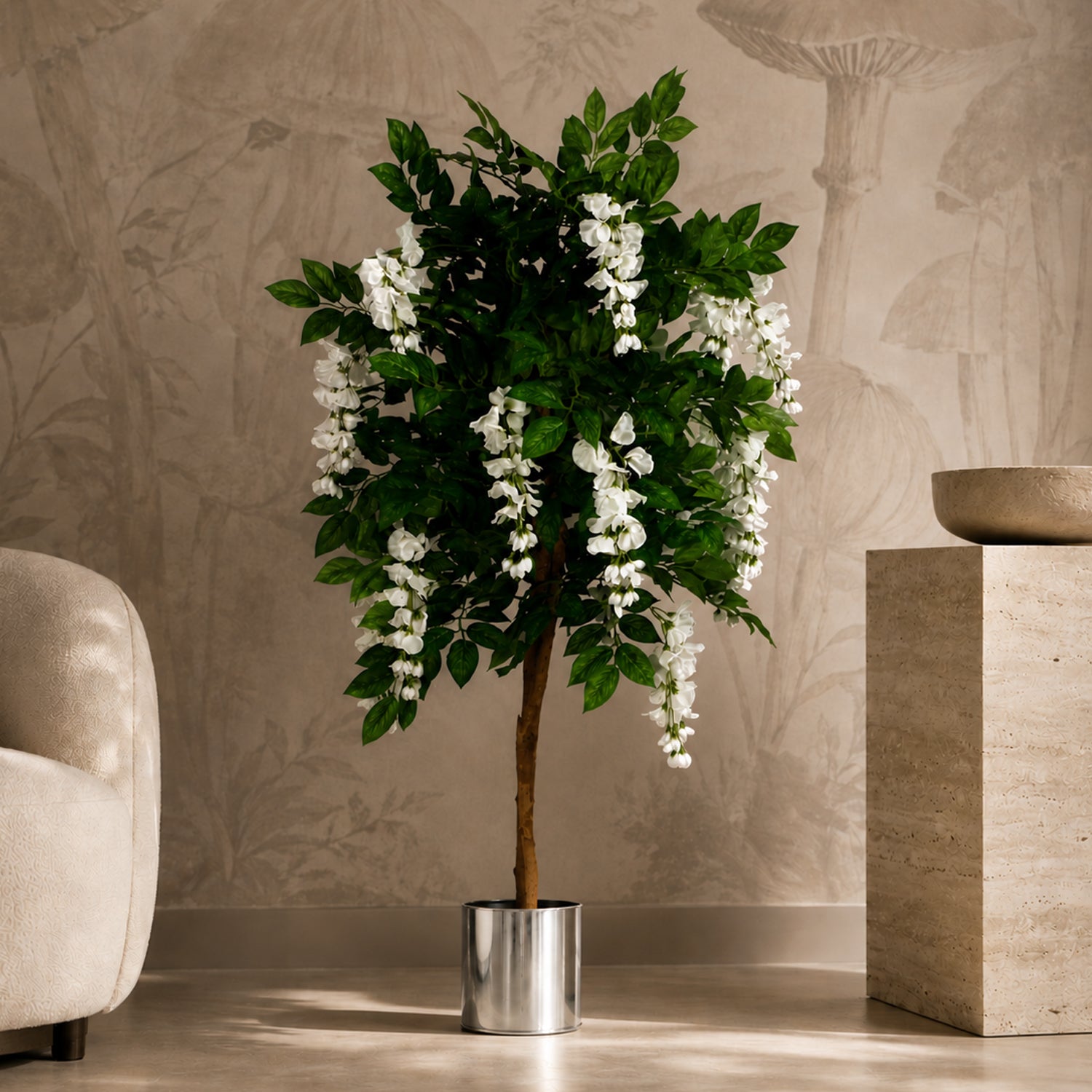 130cm Luxury Artificial Wisteria Tree White Flowers Premium Range