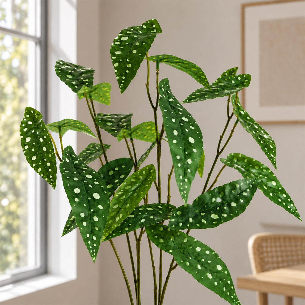 Faux Begonia Maculata Stems, 80cm Silver-Spotted Foliage - Set of 6