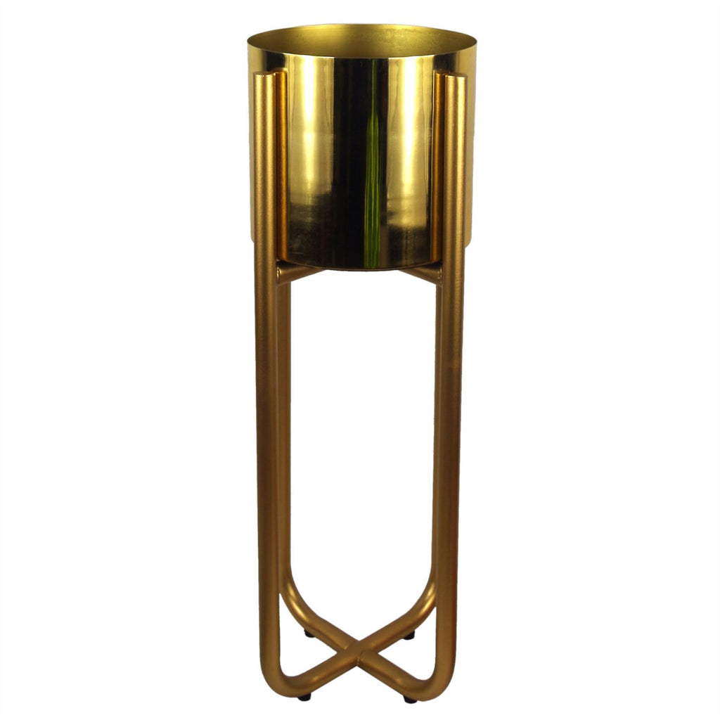 Gold Stand Example Tall Gold Stand with Gold Metal Planter 62cm x | Botanik