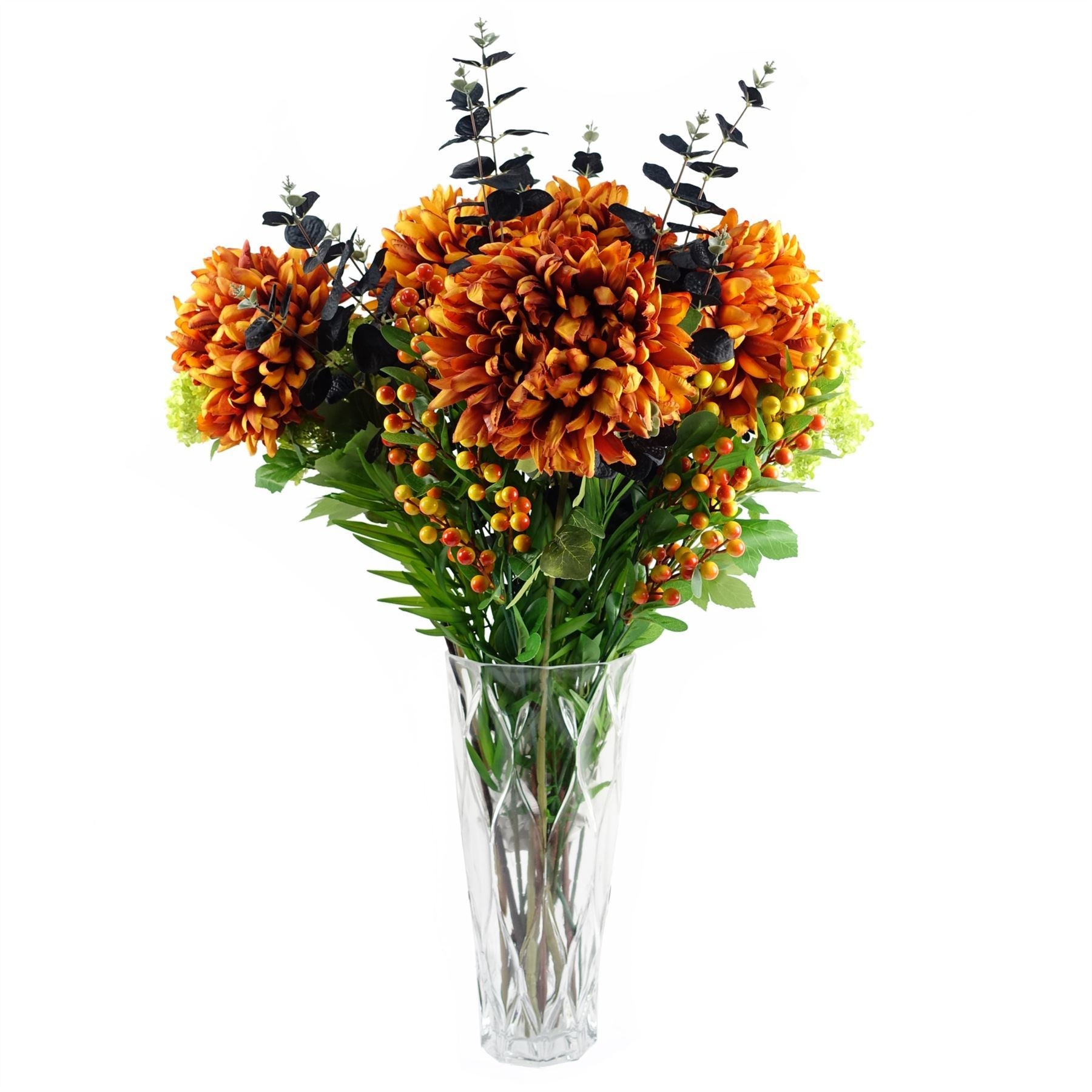 Artificial Pack of 6 x 75cm Extra Large Reflex Chrysanthemum - Orange - Premium Quality
