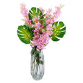 60cm Artificial Pink Delphinium Tropical with Glass Vase - Premium Quality