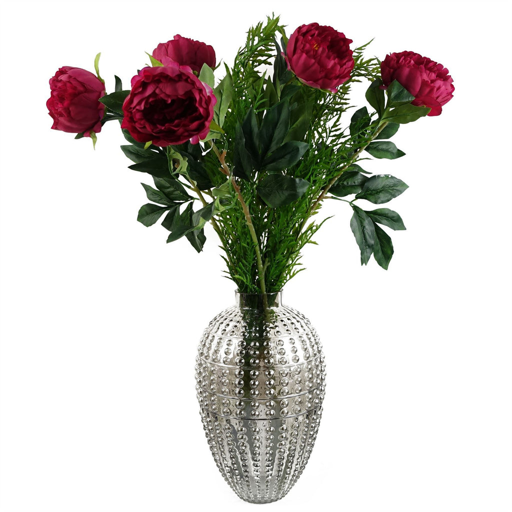 Pack of 6 x 80cm Artificial Dark Pink Peony Stem - Premium Quality