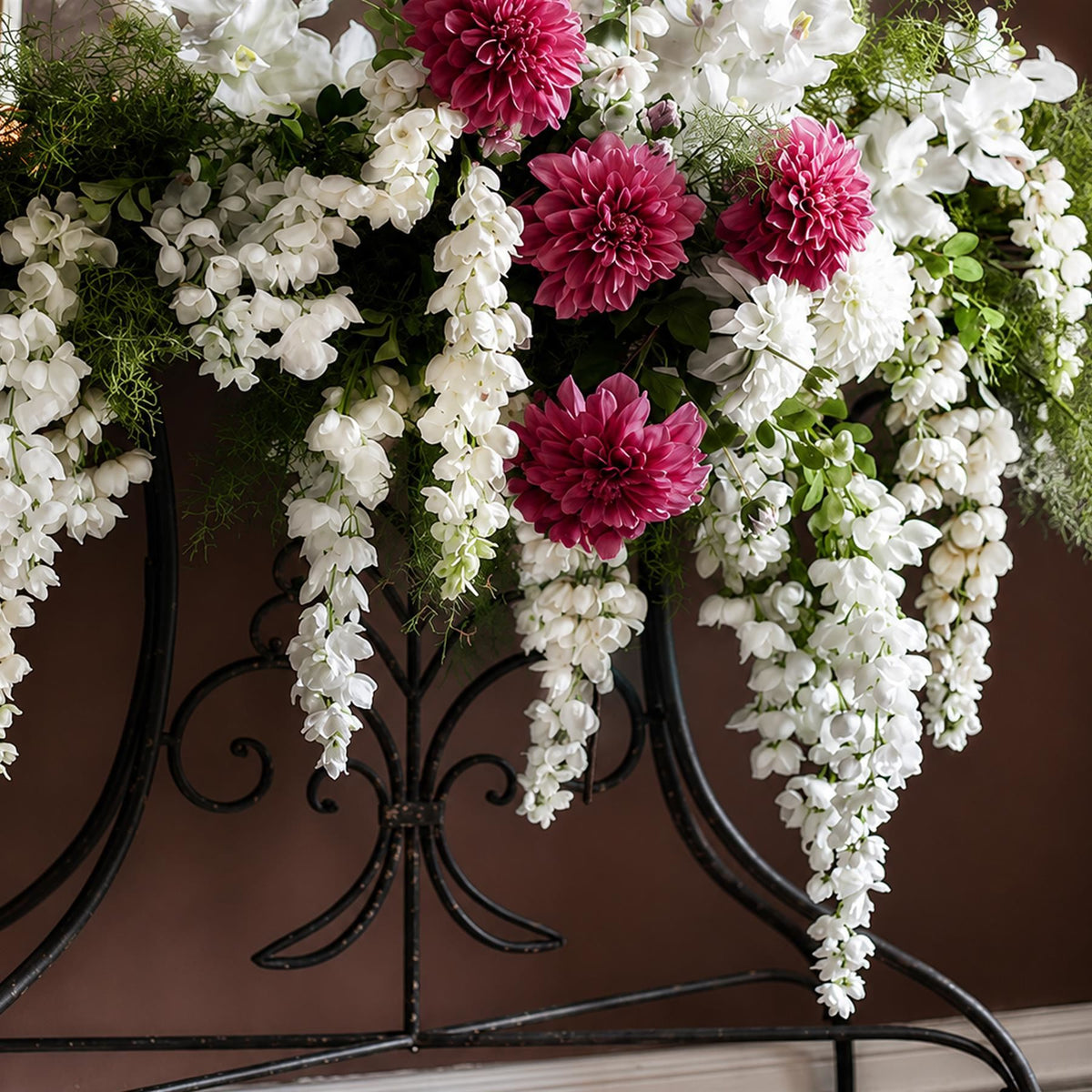 Set of 6 Faux White Wisteria Sprays, 110cm Long Cascading Flower Stems