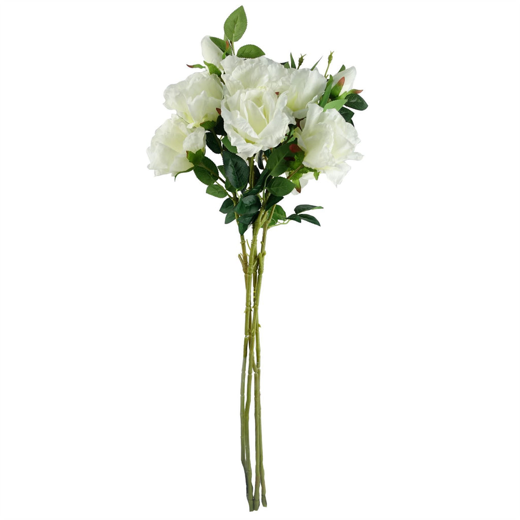 Pack of 6 x 80cm Artificial White Rose Stem - 18 flowers - Premium Quality